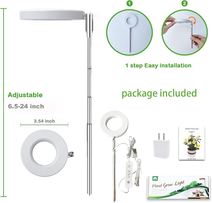 yadoker Plant Grow Light, LED Growing Light Full Spectrum for Indoor Plants,Height Adjustable, Automatic Timer, 5V Low Safe Voltage,Idea for Small Plant Light