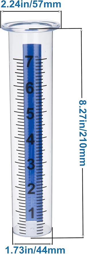 7" Plastic Rain Gauge Replacement Tube with Lid Design, Easy to Read Freeze Proof Rain Gauges (Plastic Gauge Tube (Blue Strip))