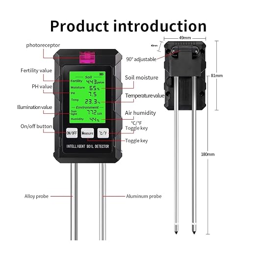 90 Degrees Rotation 6 in 1 Soil Meter Soil PH Tester Moisture Fertility Temperature Air Humidity Light Detector for Garden