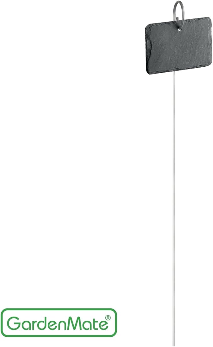 GardenMate 10-Pack Natural Style Slate Plant Labels (4" x 2 3/4") Hanging from a Stainless Steel Metal Rod (22")