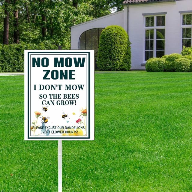 No mow zone bee Yard Sign With Stake Do Not Mow Reflective Aluminum Yard Signs Rust Free Save Bee Pollinator Habitat Garden Signs (8x12 IN)