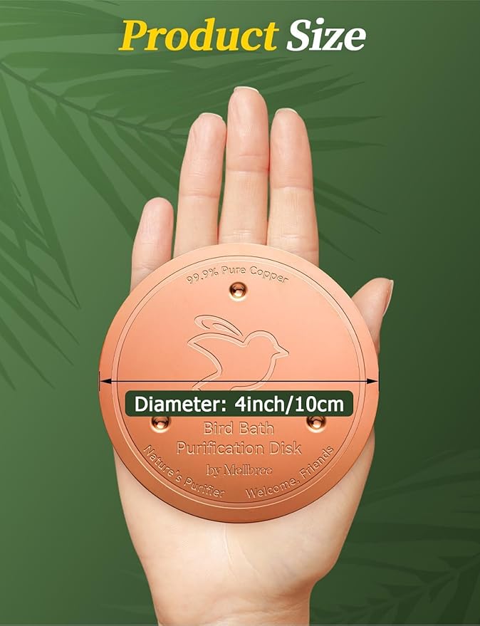 Mellbree 4-Pack Premium Copper Cleaning Disc, 0.6mm Thick 99.99% Pure Copper with Stable Triple-Point Support, All-Season Physical Water Care for Bird Baths