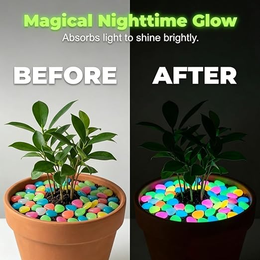 2026 Colorful Glow-in-the-Dark Garden Stones Night Guide Luminous Stone Rainbow Glow in the Dark Stepping Rocks Outdoor Landscaping Decor Glowing Stones Fish Tank Aquarium Decorations (200, Multi)