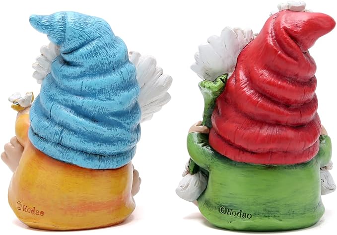 Hodao 2PCS Spring Flower Gnome Figurines Decorations - Resin Summer Gnomes Plush Decor for Indoor Garden Office, Cute Floral Gnome Ornaments Gift for Housewarming, Birthday, Holiday