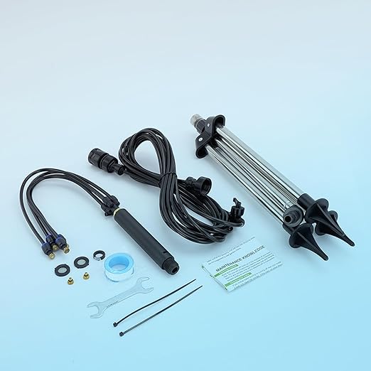 Misters for Outside Patio, Adjustable 4.1FT Standing Misting Cooling System with 26.2FT (8M) Water Supply Line, Outdoor Water Mist Hose for Cooling Backyard Garden Pool Tanning BBQ Kids Playing