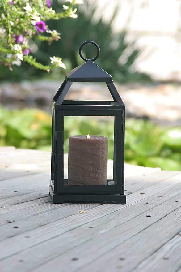 Hosley 12 Inch High Clear Glass and Iron Classic Style Lantern Ideal Gift for Festivities Parties Weddings Aromatherapy and Spa Settings O3