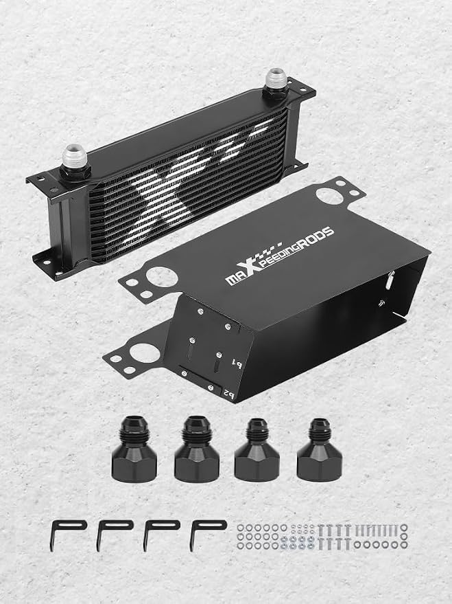 maXpeedingrods 13 Row Engine Oil Cooler, 10AN Stacked Plate Transmission Engine Oil Cooler Universal British Radiator Aluminium Black