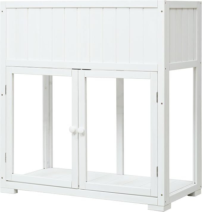 Merax Raised Garden Bed with Leg, Potting Bench with Wheels Outdoor Garden Work Bench Station Planting Solid Wood Construction for Horticulture w/Storage Cabinet, White
