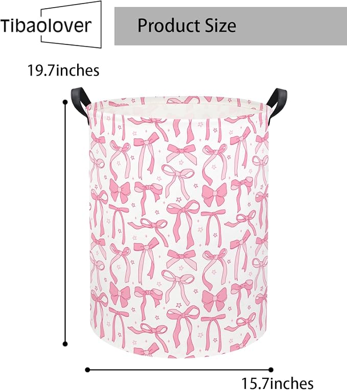 Baby Laundry Basket Kids Hamper Toy Storage Bin for Boys Room Decor Baby Nursery Hamper Gift Baskets for Bedroom Bathroom(Pink Bowknot)