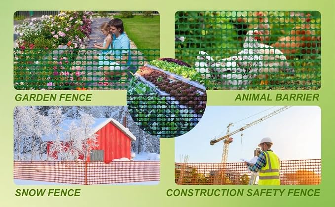 PotatoLife Plastic Mesh Fence Safety Fence, Extra Strength 4'x100' Roll with 100 Zip Ties, Resuable Temporary Netting for Garden Fencing, Construction, Snow Fencing, Animal Barrier, Poultry, Deer, Dog