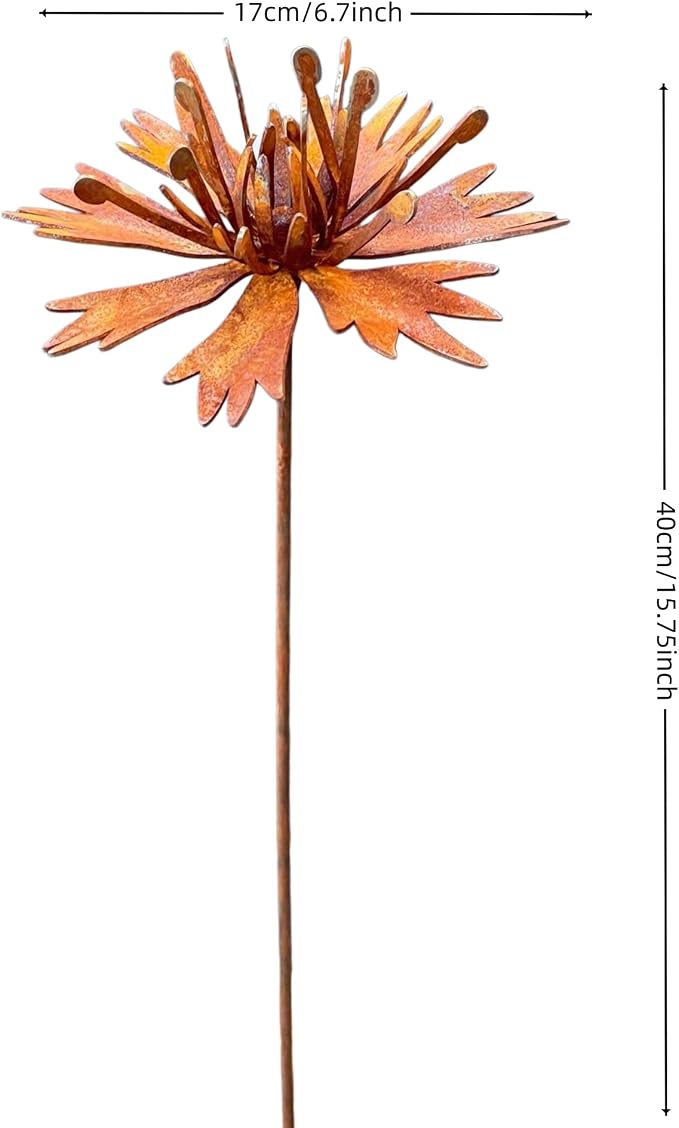 Rusty Outdoor Daisy Flower Metal Yard Stake, 15.7x6.7 Inch Rusted Iron Art Flower Garden Decoration, Weather-Resistant Garden Ornament for Lawn, Pathway, Patio, or Planter (Coffee)