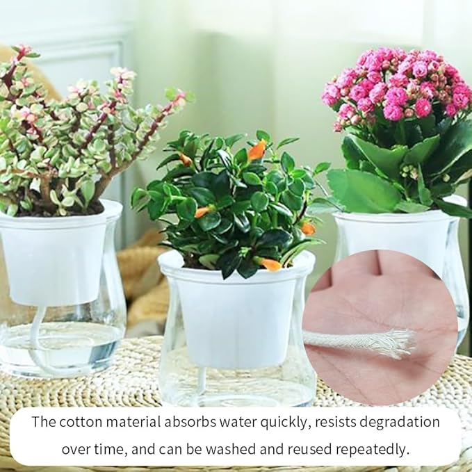 49.2 feet 1/5 Inch Natural White Self Watering Wick Cord Automatic Watering Cotton Rope System Hydroponic Wicking for Vacation Plant Care Capillary Wicks for Self Watering Planters and Pot