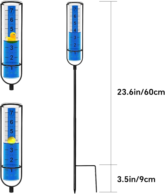 Rain Gauge Outdoor for Yard, Heavy Duty Rain Guage Gage Freeze Proof Best Rated, Large Plastic Water Gauge with Floating Duck and Ball, Playful & Accurate