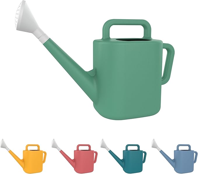 2 Gallon Resin Watering Can Green Lily – Top & Side Dual Handle for Easy Carry & Pour, Offset Opening Mess-Free Refill, Sturdy Garden Watering Can for Indoor & Outdoor Plants