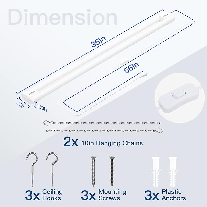 BBOUNDER 3FT LED Shop Light Fixture, Super Bright 3300LM, Cool Daylight White 6500K, Ceiling or Hanging Mount, Durable Garage Shop Lighting for Warehouse, Workbench, Basement, and Business Use, White