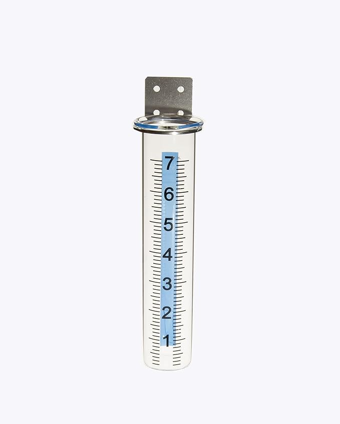 7" Capacity Rain Gauge Outdoor, Accurate Glass Tube Best Rated with Stainless Steel Mounting Rack Holder, Post Mount Rain Gauge for Yard Garden Outdoor Home (Style B)