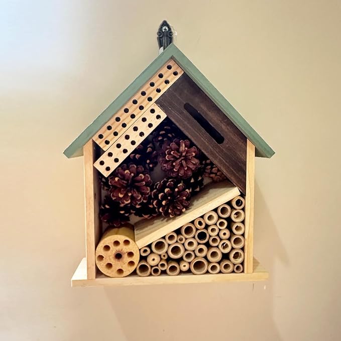 Wooden Insect Hotel for Garden, Natural Wood, Bee House and Ladybug House, Pollinator Bug Hotel to Attract Beneficial Insects