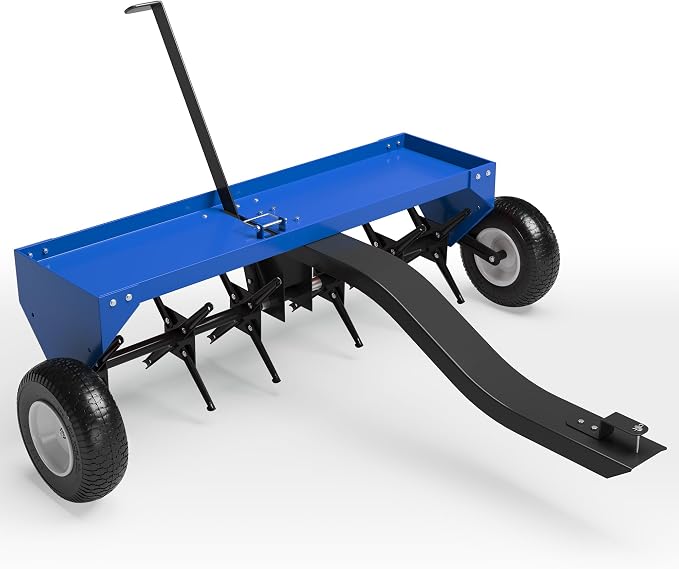 40 Inch Tow Behind Lawn Plug Aerator,100LBS Capacity Yard Aerator with Universal Hitch &10" Tires, Heavy Duty Aerator Lawn Tool Tow Behind, Steel Core Aerator for Garden Farm Yard Lawn Care