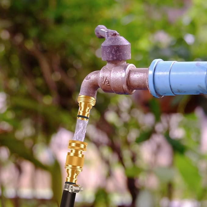 Garden Water Pipe Quick Connector, No-Leak 3/4 Inch GHT Thread Fitting Water Hose Male Adapter, Heavy-Duty Rust Resistant Brass Water Pipe Connect, Easy to Use (2 Male Connect)