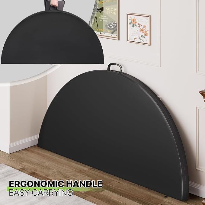 Magshion 65" Round Folding Table, 5 Feet Bi-Folding Plastic Commercial Dining Card Table w/Carrying Handle for Outdoor Wedding Party Event Picnic, Black