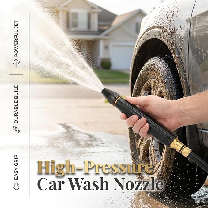 Heavy Duty High Pressure Hose Nozzle, 2026 Upgrade Adjustable Booster Home High Pressure Car Wash Water Gun with Booster Nozzle, Pressure Washer Hose Attachment for Plant Watering Lawn Car (1)