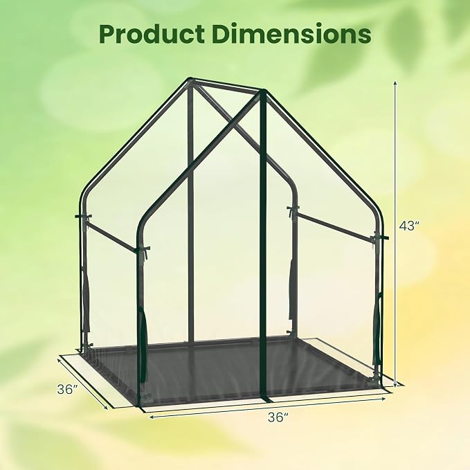 Giantex Mini Greenhouse, Outdoor Portable Green House with Sturdy Metal Frame, Ground Stakes & Wind Ropes, Clear Tent Small Greenhouse for Indoor Outdoor Plants (36"x36"x43")
