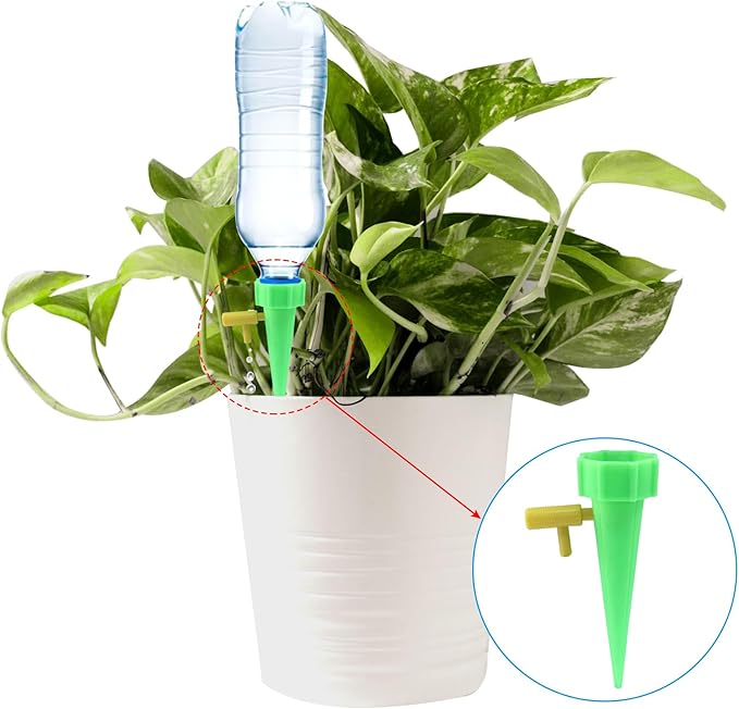 Self Watering Spikes 20pcs–Automatic Plastic Drip Irrigation Devices for Indoor & Outdoor Plants, Adjustable Control Valve for Precise Watering(Blue & Green)