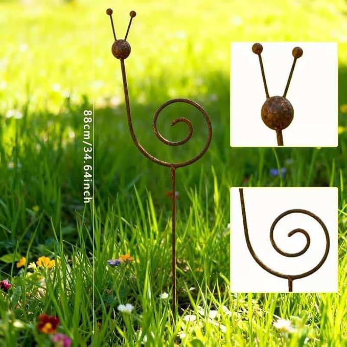 Rusty Metal Snail Garden Stake, 34.64 Inch Yard Art Sculpture, Outdoor Lawn Ornament for Patio, Porch, Backyard Decor (Bronze)