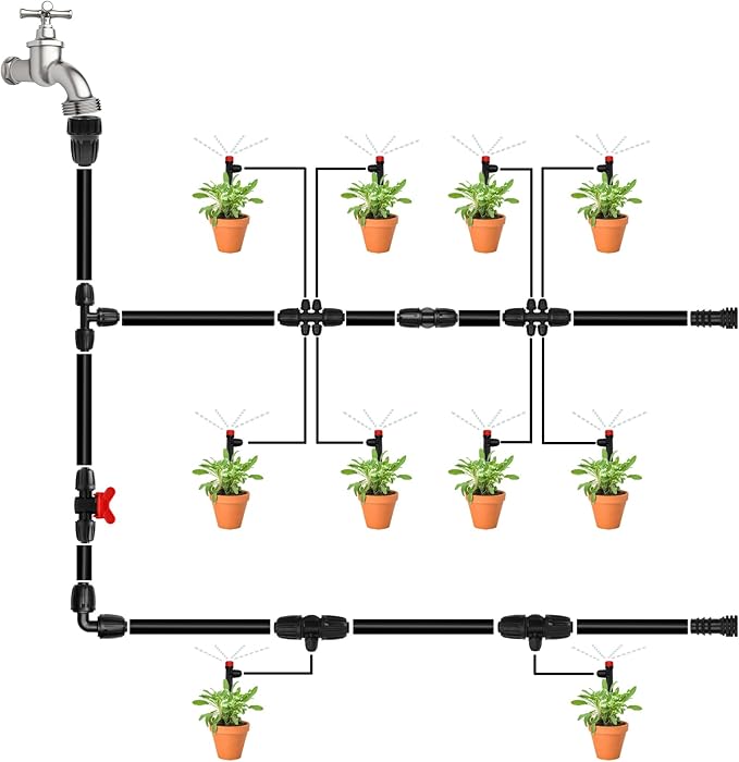 1/2 Inch To 1/4 Drip Irrigation Fittings - 8 Pack Drip Line Irrigation 1/2'' to 1/4'' Barbed Tee Adapter Anti-Drop Lock Nut Barbed Reducer 3 Way Connectors for Drip Irrigation System