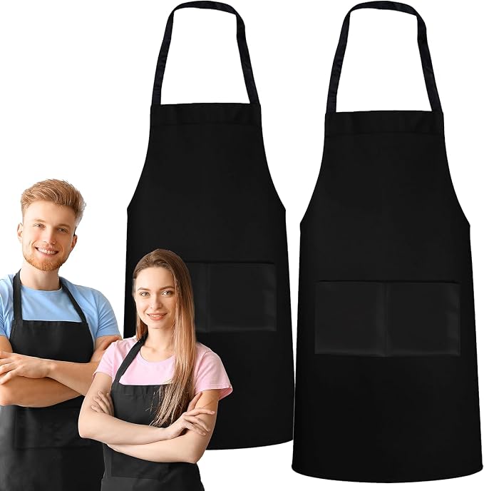 GREEN LIFESTYLE 2 Pack Chef Apron with Pockets – Grilling Aprons for Men, Waterproof Cooking Apron for BBQ, Work or Restaurant Use, Kitchen Aprons for Women with Pockets – Black