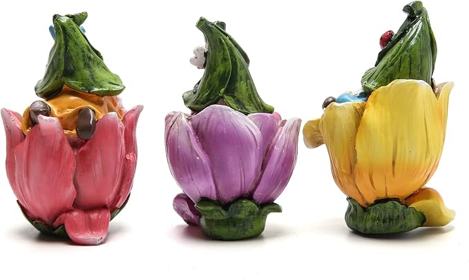 Hodao Resin Gnome Figurines, 3-Piece Flower Pot Indoor Home Decorations, Cute Ornaments for Bedroom & Living Room, Ideal Gift for Garden Lovers (Assorted Colors)