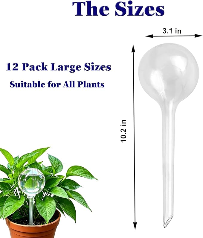 Kingbow Plant Self Watering Globes, Large 12pcs Durable Self Watering Bulb Up to 5 Days of Irrigation for Outdoor Indoor Plant, Automatic Plant Waterer Stake Ideal for Vacation & Daily Plant Care