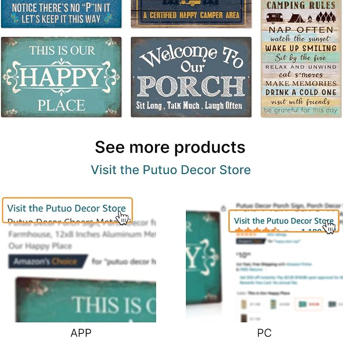 Putuo Decor Porch Sign, Porch Decor for Home, Bar, Farmhouse, 12x8 Inches Aluminum Metal Wall Sign - This is Our Happy Place