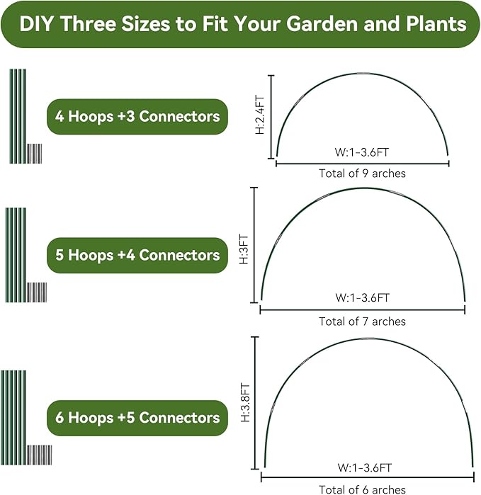 Garden Netting Kit for Raised Beds, 10x50FT Ultra Fine Mesh Netting &6 Sets Fiberglass Garden Hoops, Insect Netting for Garden Plant Row Cover Vegetable Flowers Protection Barrier