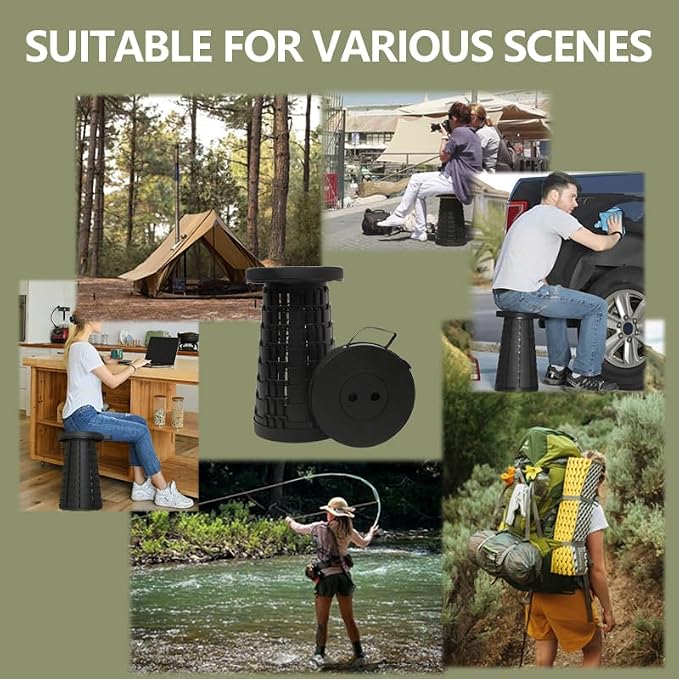 JAEMEYEM 2 PCS Upgraded Collapsible Stool Chair, Max 660lb Folding Stool, Lightweight, Sturdy, Adjustable, Portable, Foldable Seat Stools for Outdoor Camping Fishing Hiking BBQ