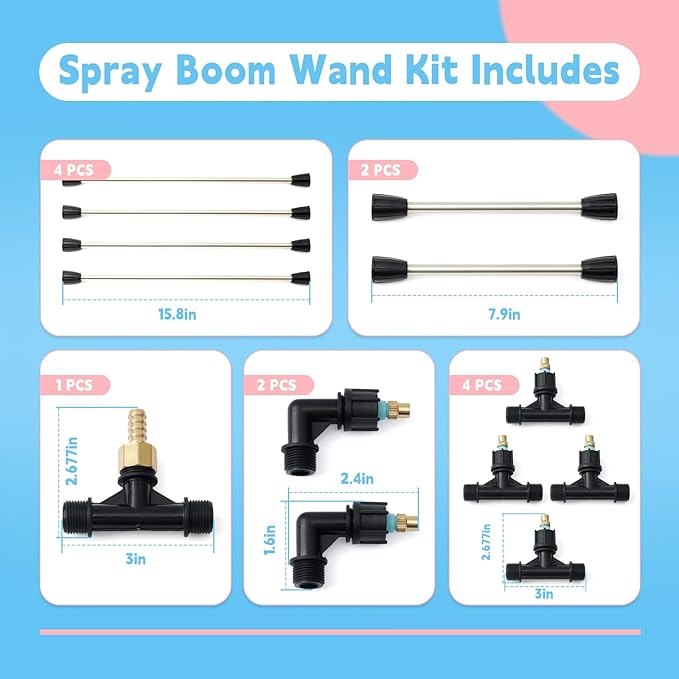 6-Nozzle Poly Boom Wand with 3/8" Brass Fitting 7.5 Feet Sprayer Boom Kit for All-Terrain Vehicle, Wide-Coverage Agricultural & Lawn Spray Attachment, for Utility Task Vehicles and Tractors
