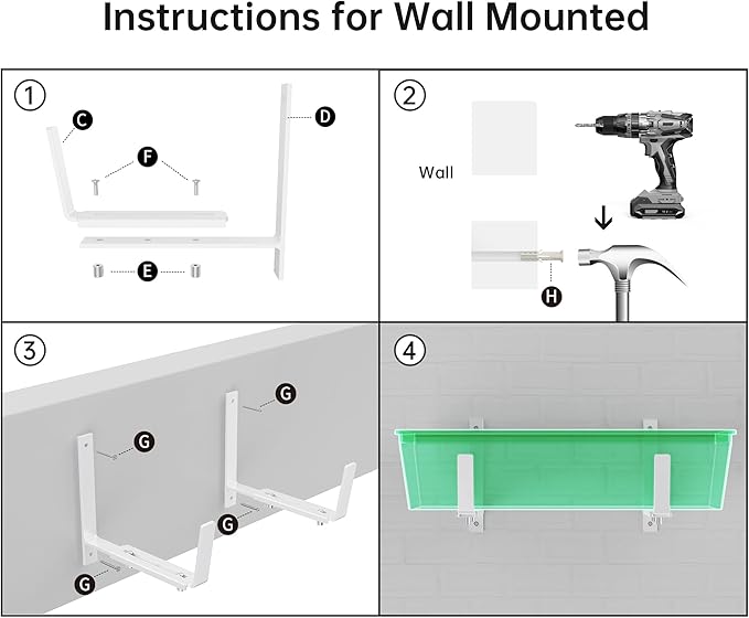 Y&M 4 Pcs Deck Railing Adjustable Planter Box Brackets (6 to 12.5 in), Universal Heavy Duty Iron Flower Box Brackets Wall Mounting Hooks for Fences, Patio, and Garden - White (Patent Registered)