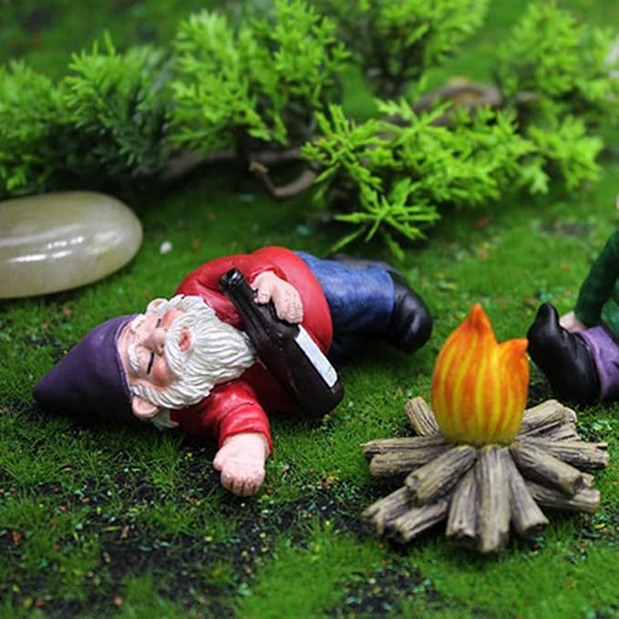 MUAMAX Miniature Garden Gnomes Fairy Garden Gnome Figurines Small Fairy Gardens Accessories Funny Campfire Gnomes Set of 3