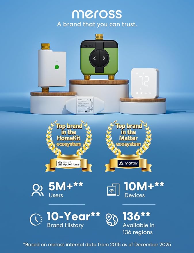 meross WiFi Water Timer for Garden Hose, 2 Zone WiFi Hose Timer with Brass Inlet and Outlet, WiFi Sprinkler Controller, Rain Delay, Smart Water Valve for Garden, Lawn & Yard, Remote & Voice Control