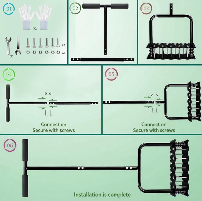 Manual Lawn Aerator Tool with 14 Iron Spikes, Spring‑Loaded Automatic Dirt & Leaf Cleaning, Height Adjustable Metal Yard Aerator for Soil Loosening & Lawn Aeration