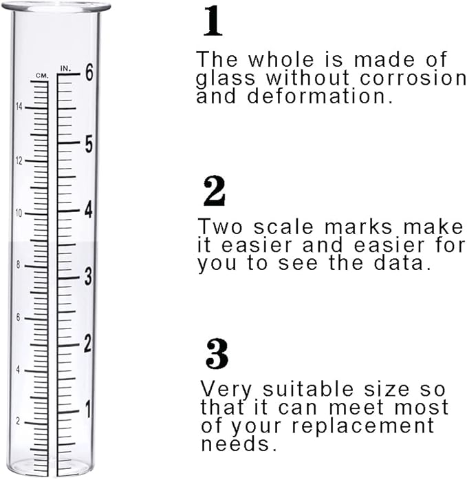 BIUWING 6 inch Rain Gauge Replacement Tube Glass for Yard Garden and Outdoor Home, with Tube Brush, Best Rated,2 Packs