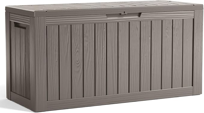 PatioZen 90 Gallon Resin Deck Box, Lockable Patio Outdoor Storage Box for Furniture, Garden Tools and Tools Storage, Waterproof Outside Storage Boxes - Grey