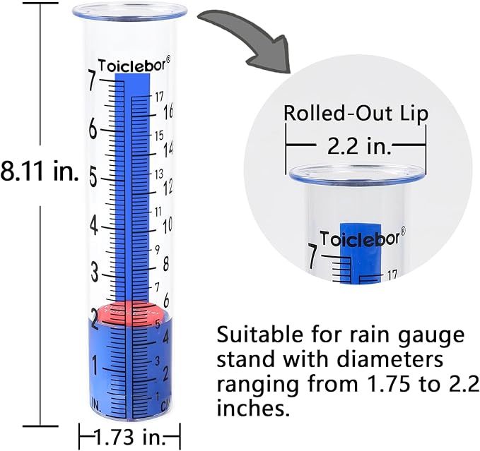 Rain Gauge Replacement Tube,Freeze Proof Tube Plastic with Red Float Marker,Dual Scale,8.11 Inch Height,Model RM-T09