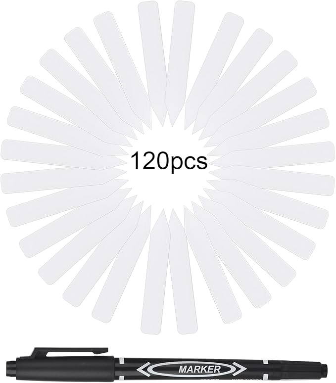 Plant Labels, Outdoor Waterproof Garden Markers, Plastic Nursery Seed Plant Tags with Bonus a Permanent Marking Pen, Gardening Gifts for Women Men 120PCS Darfukei