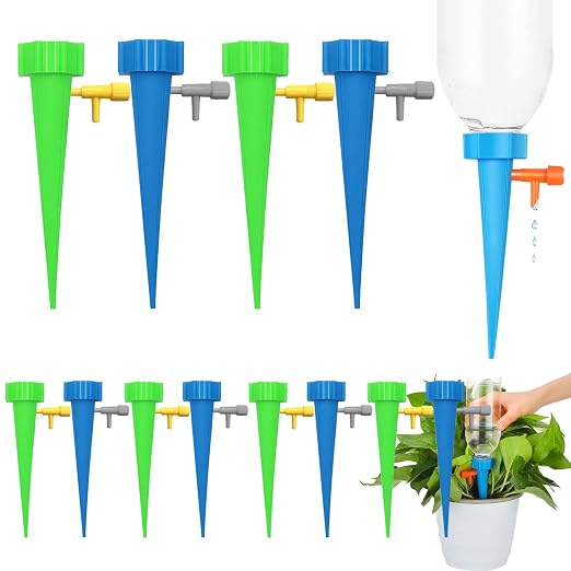 Self Watering Spikes 12 Pcs for Indoor/Outdoor Plants,Self Watering Planter Insert with Adjustable Drip Valve,Auto Vacation Plant Watering Devices,Plants Water System,Self-Watering Stakes (GB12Pcs)
