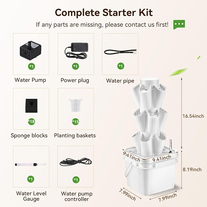 BAOSHISHAN 18 Pods 3 Tier Hydroponics Growing Tower for Kitchen Countertop | 3-Zone Planting for Vegetables Herbs, Silent Pump Auto Water Circulation, Beginner Starter Kit for Indoor Kitchen Countertop