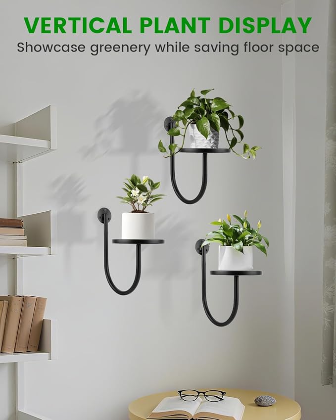 Wall Planters for Indoor Plants, Mounted Holder Shelf, Metal Plant Wall Hanger, Decorative Plant Shelf for Indoor Wall Decor (3 Pack)