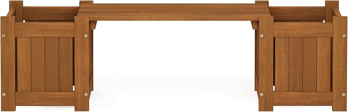 Furinno Tioman Hardwood Mini Outdoor Planter Box with Bench for Garden Plant