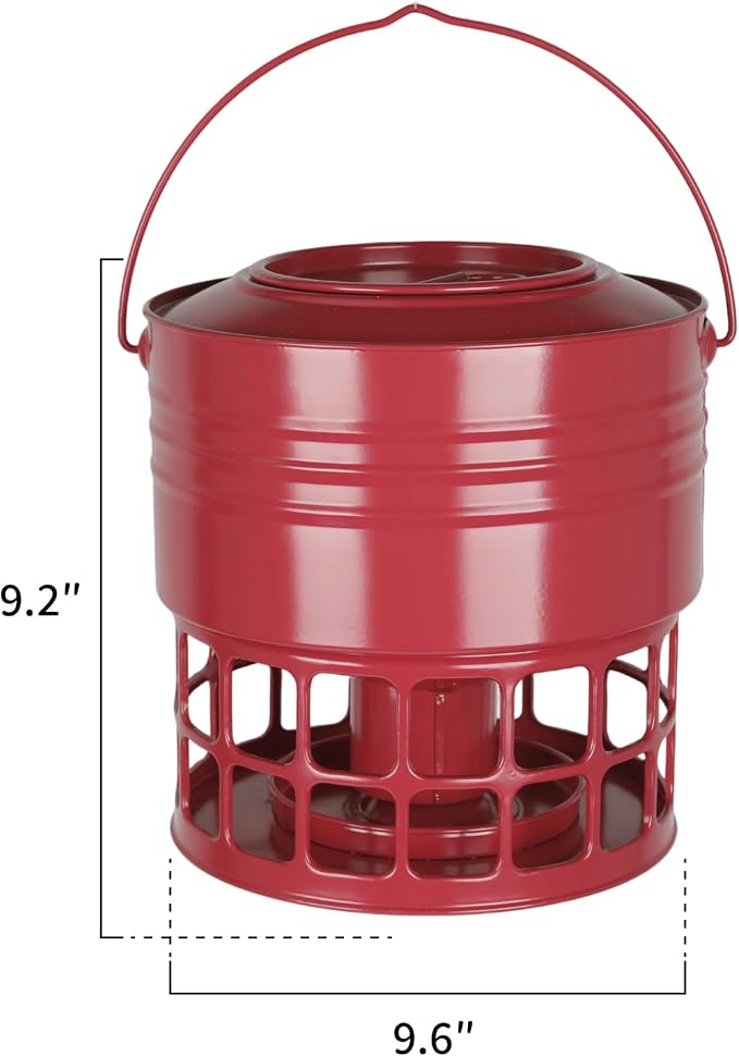 KOL Large Bird Feeder for Outdoors, 10LB Capacity Squirrel Proof Metal Feeder with 32 Feeding Ports & 3 Perches, Easy-Clean Hanging Birdfeeder for Cardinals, Bluebirds, Finches (Red)
