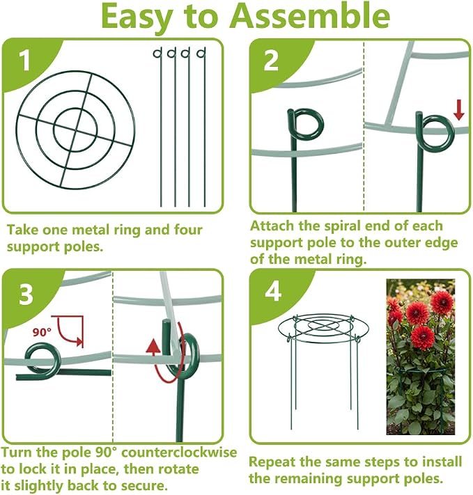 DAYUMKOU 8 Pack Peony Cages and Supports, 11.5" D x 16" H Plant Supports for Outdoor Plants, Heavy Duty Metal Peony Support Cage Flower Support Rings for Rose Hydrangea Strawberry